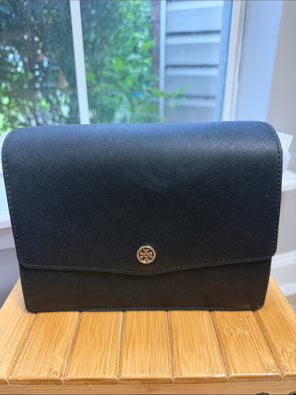 Tory Burch Black Leather Crossbody with Gold Logo
